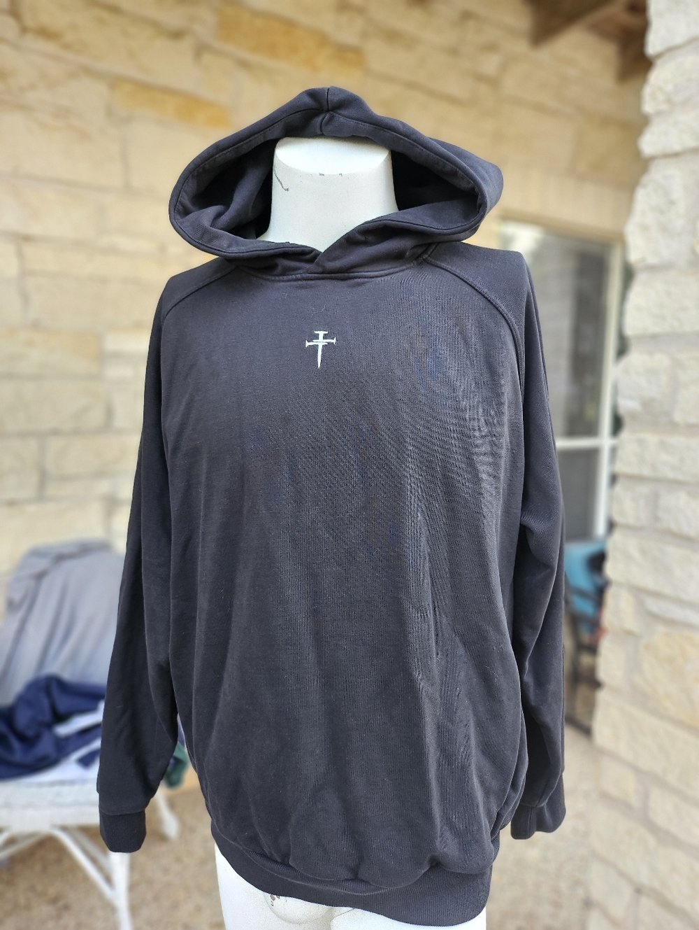Three Nails Thick Quality Black Hooded Sweatshirt Size L Needs Hood Cord